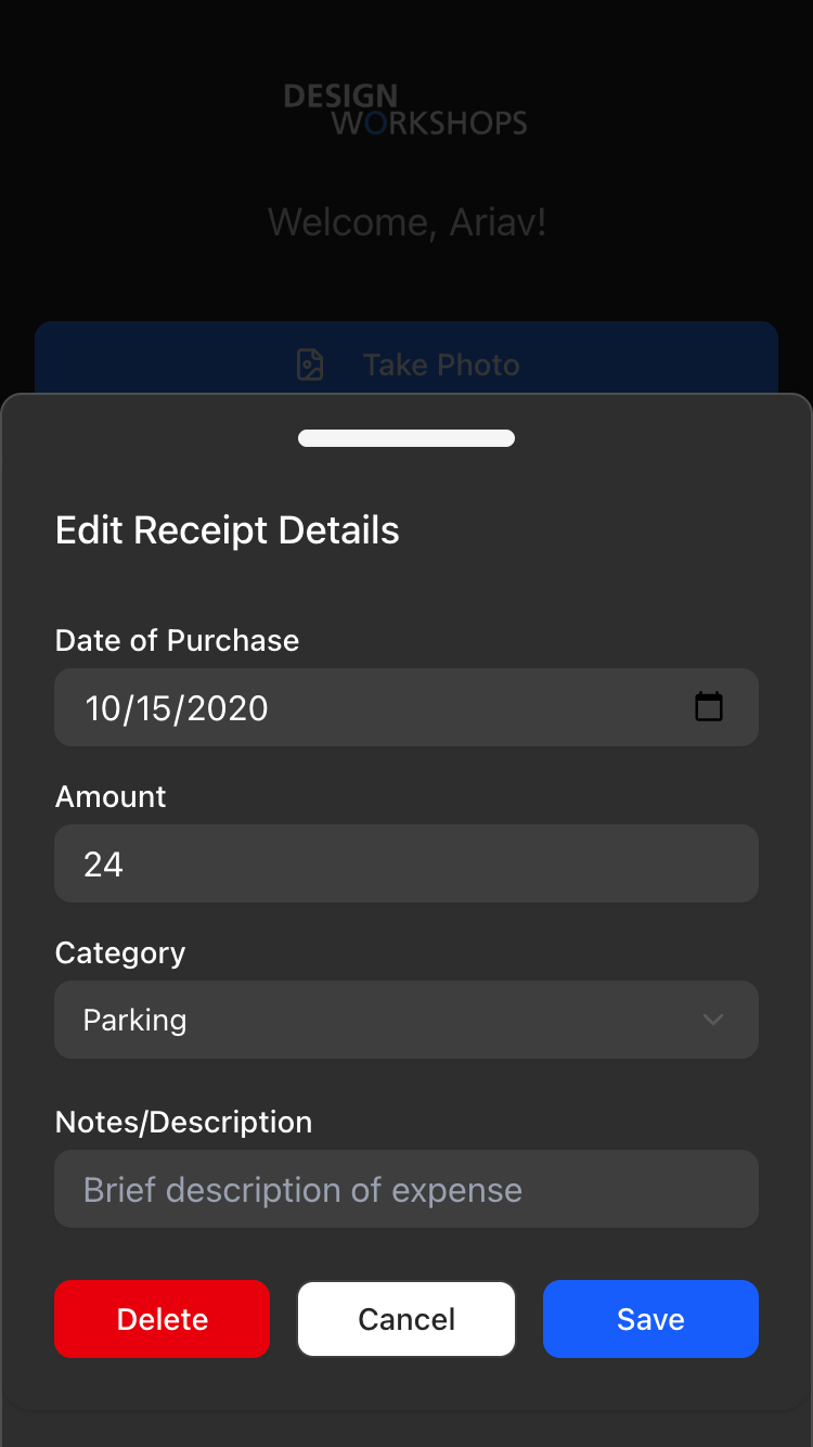 Edit Receipt Form